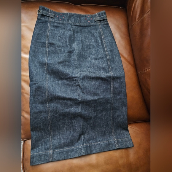 Prada Dresses & Skirts - Vintage Prada Denim Back Zip Midi Pencil Skirt Size 38 Italy US 2 Blue Y2K